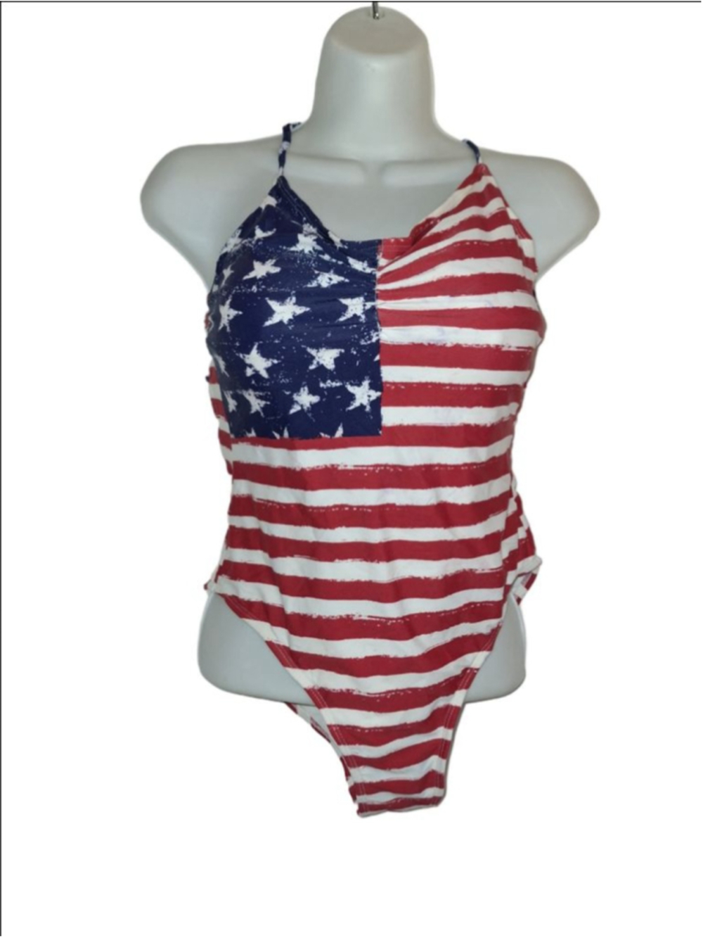 Xhilaration American Flag One Piece Swimsuit S Red Blue July 4th lace up